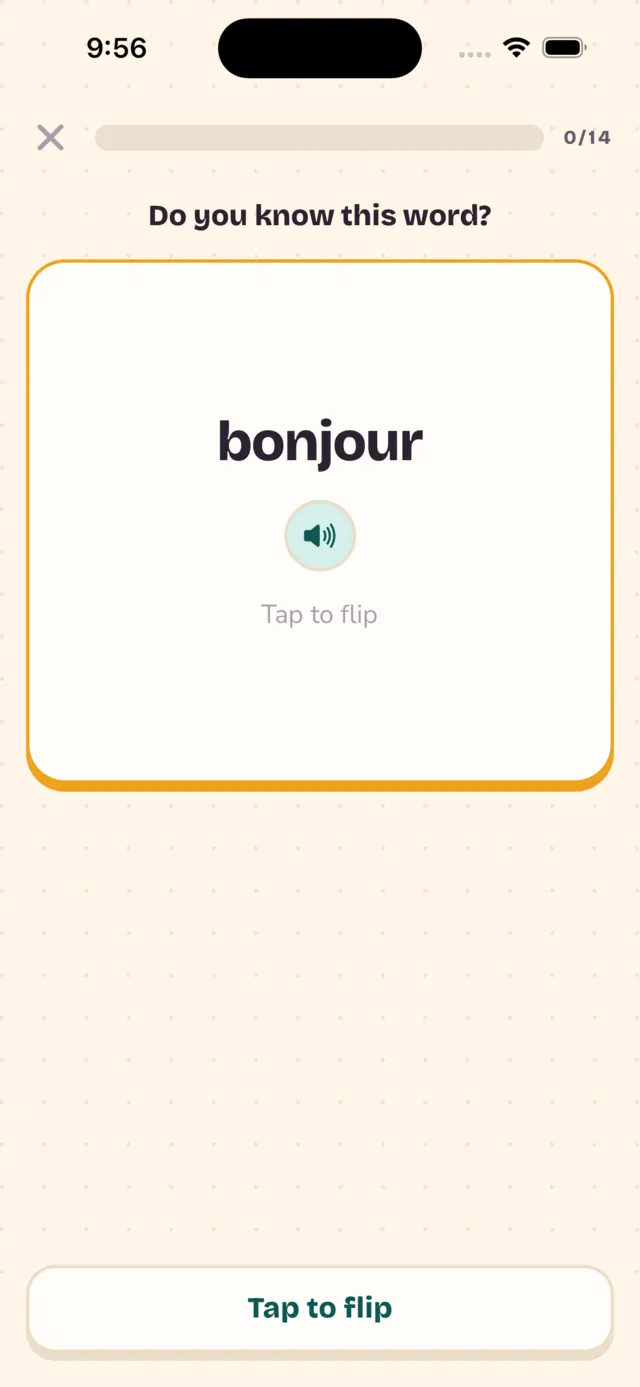 یک فلشکارت با واژهٔ فرانسوی bonjour